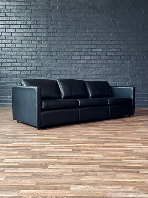 Mid-Century Modern Black Leather Sofa by Charles Pfister for Knoll, c.1980’s