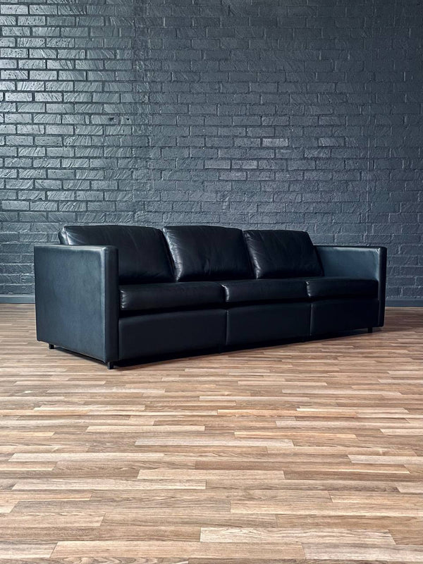 Mid-Century Modern Black Leather Sofa by Charles Pfister for Knoll, c.1980’s