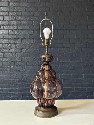 Vintage Purple Bubble Glass & Brass Table Lamp, c.1960’s