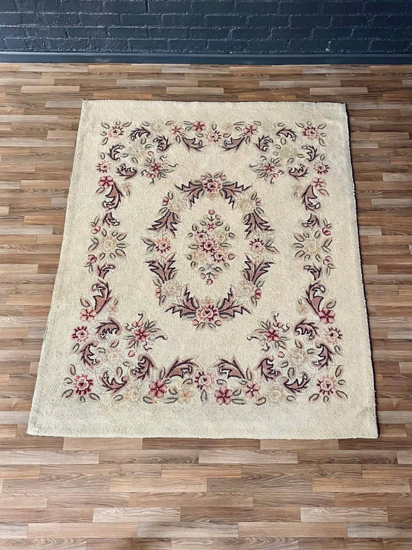 Vintage American Hand-Hooked Floral Rug in Colonial Revival Style, c.1950s