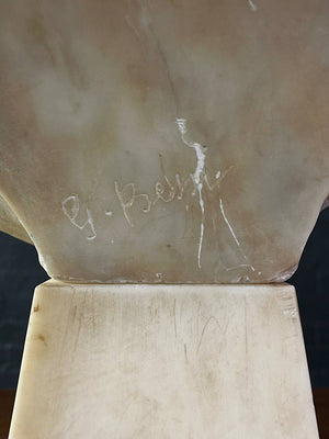 Signed Carved Alabaster Neoclassical Sculpture of Giuseppe Bessi Bust on Stand, c. 1920’s