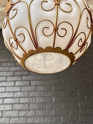 Vintage Pendant Glass & Brass Chandelier by Halcolite, c.1960’s