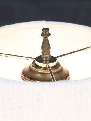 Pair of Victorian Revival Brass & Cast Metal Table Lamps with Pink Crystal Prisms, c.1940's