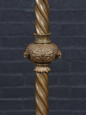 Pair of Victorian Revival Brass & Cast Metal Table Lamps with Pink Crystal Prisms, c.1940's
