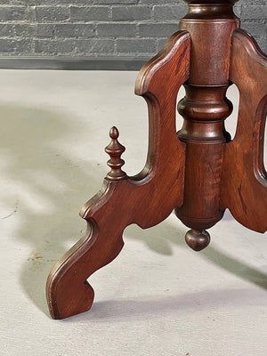 Antique Victorian Eastlake Walnut & White Marble Parlor Table, c.1900's