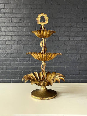 Italian Regency Gilt Tole 3-Tier Palm Leaf Stand, c.1960's
