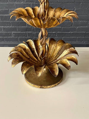 Italian Regency Gilt Tole 3-Tier Palm Leaf Stand, c.1960's