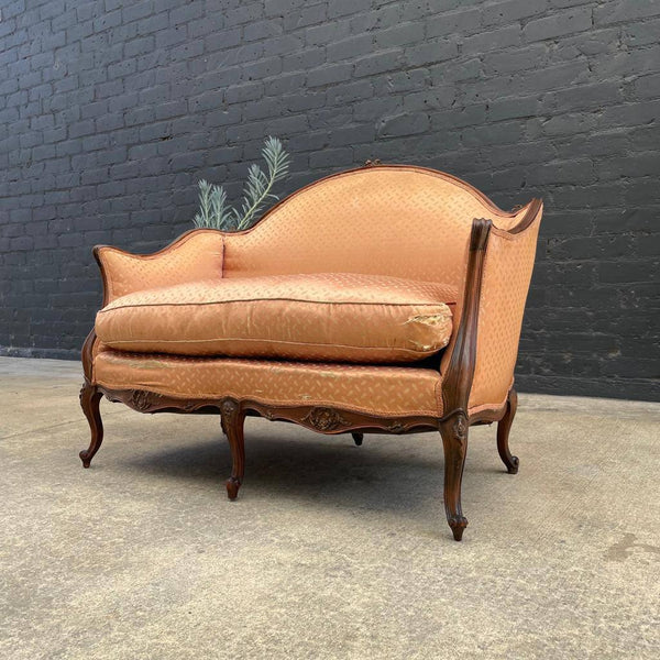 Vintage Antique Carved Love Seat Sofa, c.1940’s