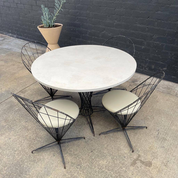 Vintage Iron Dining Set with Swivel Chairs with Composite Top, c.1960’s