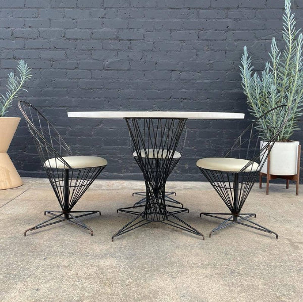 Vintage Iron Dining Set with Swivel Chairs with Composite Top, c.1960’s