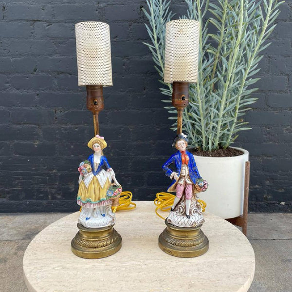 Pair of Antique Porcelain Figure Table Lamps, c.1940’s
