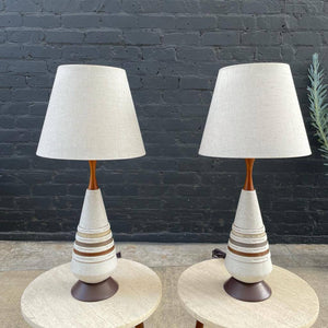 Pair of Mid-Century Modern Ceramic Table Lamps with New Linen Shades, c.1960’s