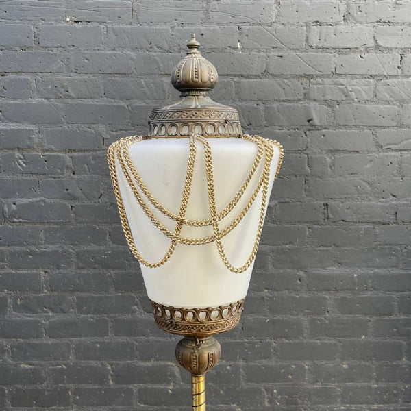 Vintage Boho Hollywood Regency Brass & Glass Floor Lamp, c.1960’s
