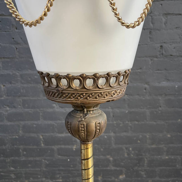 Vintage Boho Hollywood Regency Brass & Glass Floor Lamp, c.1960’s