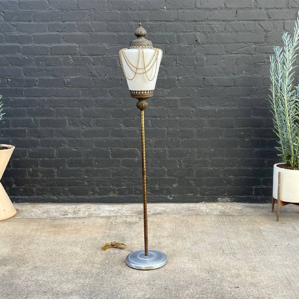 Vintage Boho Hollywood Regency Brass & Glass Floor Lamp, c.1960’s