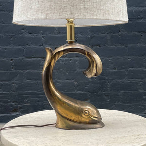 Mid-Century Modern Sculpted Dolphin Style Brass Table Lamp, c.1960’s