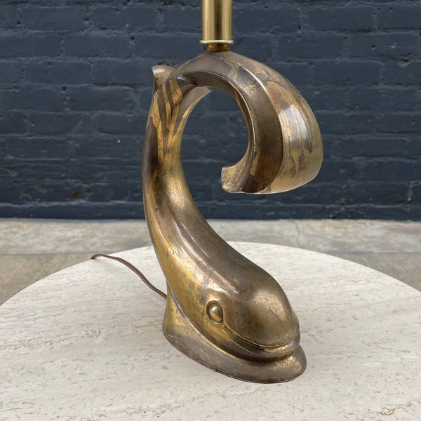Mid-Century Modern Sculpted Dolphin Style Brass Table Lamp, c.1960’s