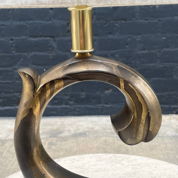 Mid-Century Modern Sculpted Dolphin Style Brass Table Lamp, c.1960’s