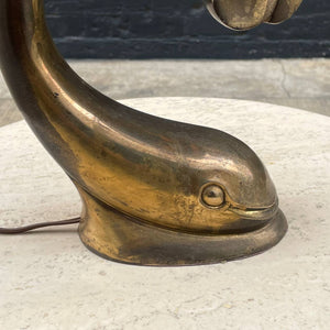 Mid-Century Modern Sculpted Dolphin Style Brass Table Lamp, c.1960’s
