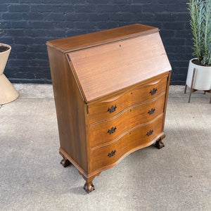 Vintage American Oak Drop-Down Oak Desk with Claw Feet, c.1950’s