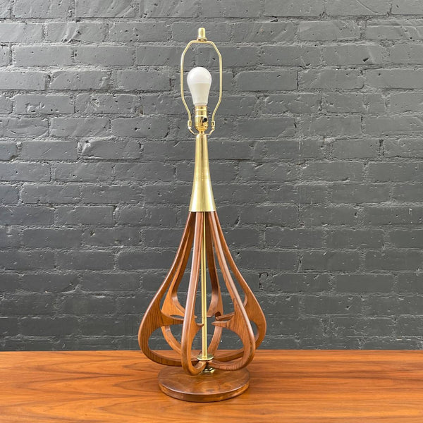Vintage Mid-Century Modern Sculpted Walnut & Brass Table Lamp, c.1960’s
