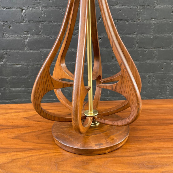 Vintage Mid-Century Modern Sculpted Walnut & Brass Table Lamp, c.1960’s