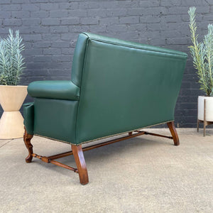 Vintage Leather Green Sofa with Carved Feet, c.1960’s