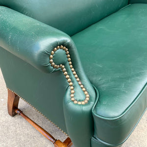 Vintage Leather Green Sofa with Carved Feet, c.1960’s
