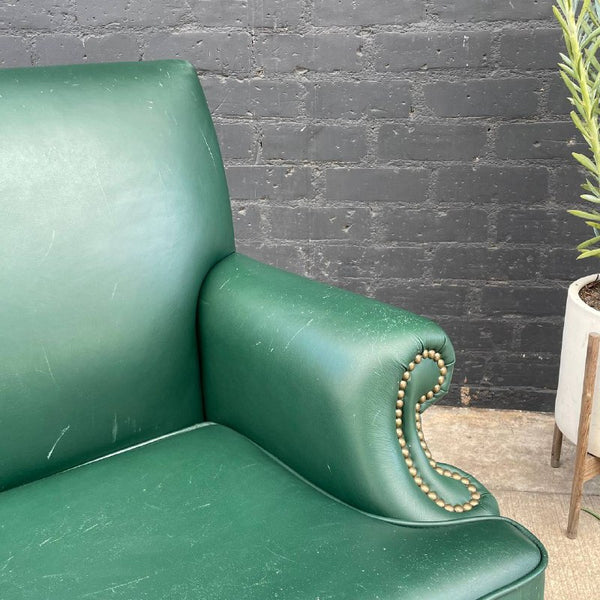 Vintage Leather Green Sofa with Carved Feet, c.1960’s