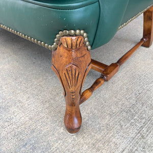 Vintage Leather Green Sofa with Carved Feet, c.1960’s