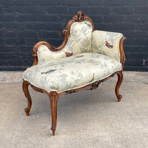 Antique French Louis XV Walnut Petite Chaise Lounge, c.1940’s