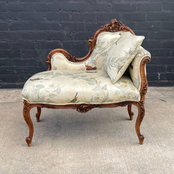 Antique French Louis XV Walnut Petite Chaise Lounge, c.1940’s