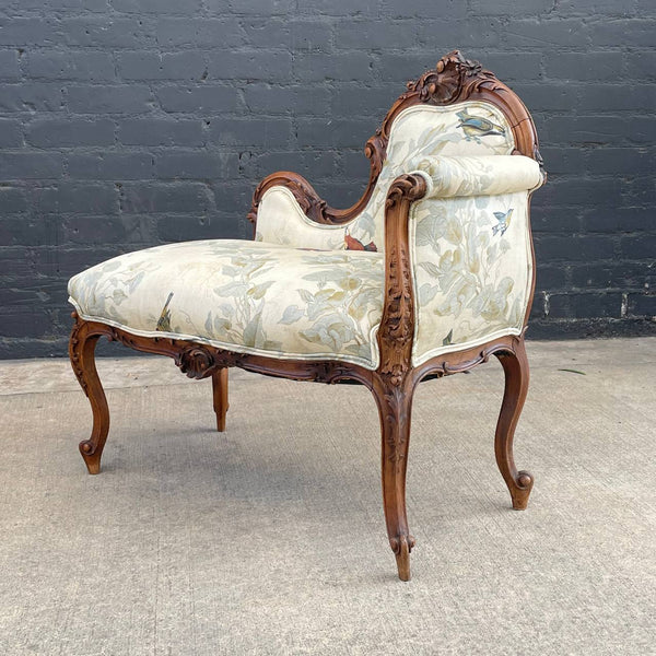 Antique French Louis XV Walnut Petite Chaise Lounge, c.1940’s