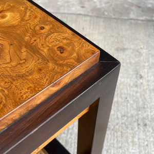 Pair of Vintage Mid-Century Modern Olive Burl Wood & Cane Tier Side Tables, c.1960’s