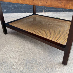Pair of Vintage Mid-Century Modern Olive Burl Wood & Cane Tier Side Tables, c.1960’s