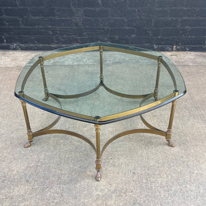 Mid-Century Modern Italian Brass & Glass Coffee Table with Hoof Feet, c.1960’s