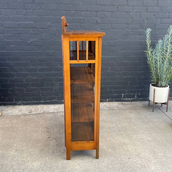 Antique Mission Style Oak & Glass Bookcase Cabinet, c.1950’s