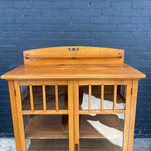 Antique Mission Style Oak & Glass Bookcase Cabinet, c.1950’s