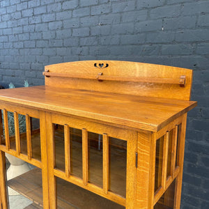 Antique Mission Style Oak & Glass Bookcase Cabinet, c.1950’s