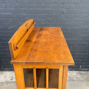 Antique Mission Style Oak & Glass Bookcase Cabinet, c.1950’s