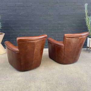 Pair of 2 Pottery Barn Leather Swivel Lounge Chairs