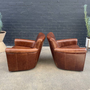 Pair of 2 Pottery Barn Leather Swivel Lounge Chairs
