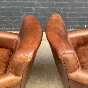 Pair of 2 Pottery Barn Leather Swivel Lounge Chairs