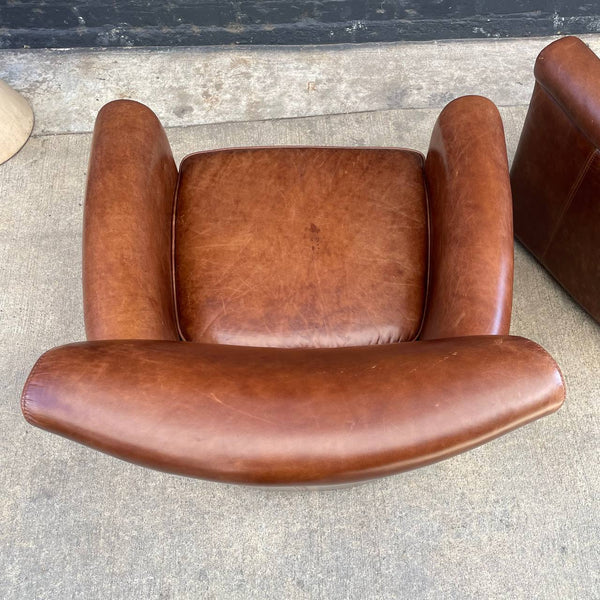 Pair of 2 Pottery Barn Leather Swivel Lounge Chairs
