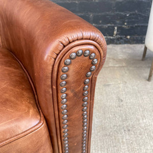 Pair of 2 Pottery Barn Leather Swivel Lounge Chairs