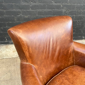 Pair of 2 Pottery Barn Leather Swivel Lounge Chairs
