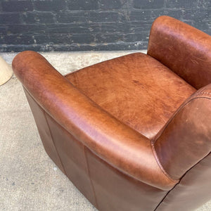 Pair of 2 Pottery Barn Leather Swivel Lounge Chairs