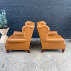 Par of Vintage Leather English Style Wing Chairs, 1980’s