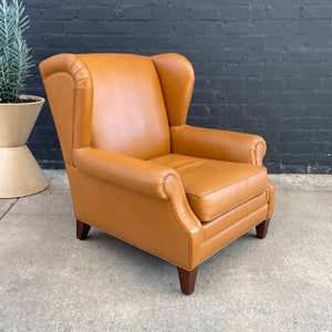 Par of Vintage Leather English Style Wing Chairs, 1980’s