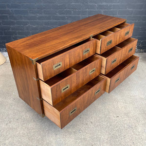 Mid-Century Modern Walnut & Brass Campaign Style Dresser by Henredon, c.1950’s